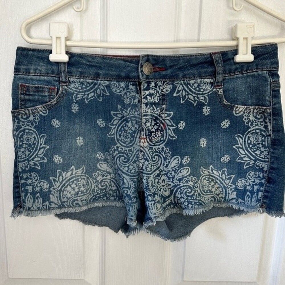 VTG CIRCO Paisley Floral Print Short Denim Blue Jean Shorts JR XL